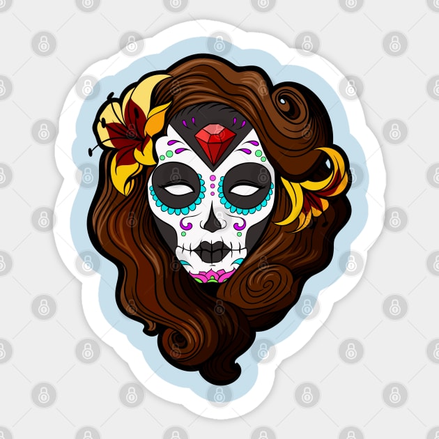 Day of the dead sugar skull pinup girl Sticker by Drawn2life